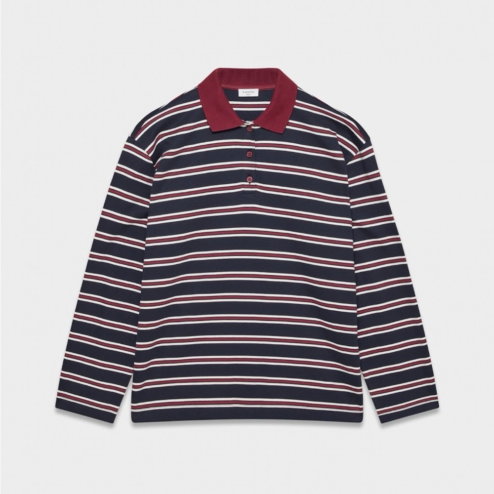 NWOT-Babaton Eton Polo Burgundy and Navy Striped Top